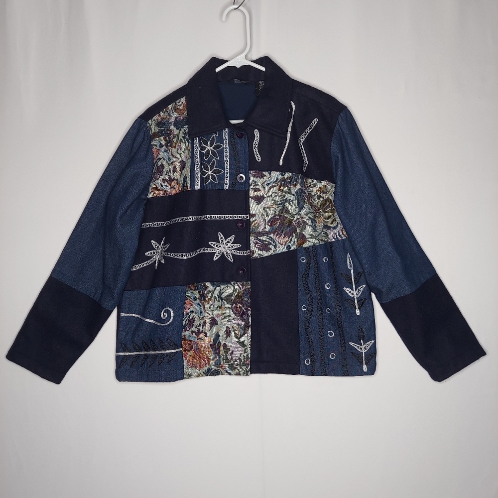 Vtg Tapestry Patchwork Button Jacket Large Embroi… - image 1